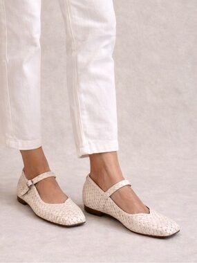 Steve Madden Woven Mary Jane Flats Cream Braided Ballet Preppy Chic